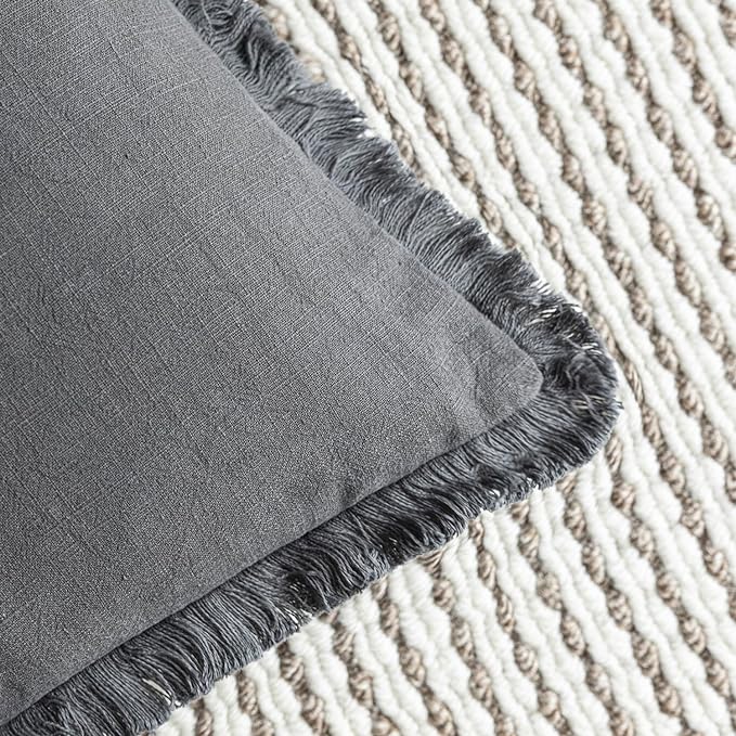 Foindtower Set of 2 Decorative Linen Fringe Throw Pillow Covers Cozy Boho Farmhouse Cushion Cover with Tassels Soft Accent Pillowcase for Couch Sofa Bed Living Room Home Decor, 22×22 Inch, Gray