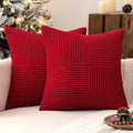 MIULEE Christmas Red Corduroy Pillow Covers Pack of 2 Boho Decorative Spliced Throw Pillow Covers Soft Solid Couch Pillowcases Cross Patchwork Cushion Covers for Living Room Bed Sofa 18x18 inch