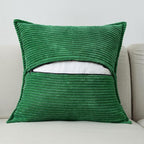 HAUSSY Emerald Green Throw Pillow Covers 22x22 Inch Set of 2, Soft Corduroy Solid Striped,Square Decorative Cushion Case,Winter Home Decorations for Couch,Bed