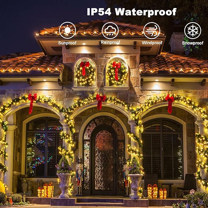 2 Pack Christmas String Lights Battery Operated, 33Ft 100 LED Fairy Lights Waterproof Green Wire Wreath lights Tree Lights with Remote 8 Modes Timer for Bderoom Wedding Decoration (Warm White)