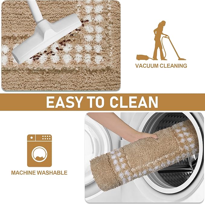 Beige Bathroom Rugs 24x47, Non Slip Washable Bath Mats,Super Soft Microfiber Bathroom Runner, Plush Fluffy Absorbent Bath Rugs for Sink Tub Basin Shower Floor