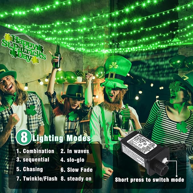 800 LED Christmas Lights Outdoor Indoor, String Lights for Outside with 8 Modes Waterproof, Plug in Twinkle Light Clear Wire for Xmas Tree, Patio, Garden, Party Decorations, Green