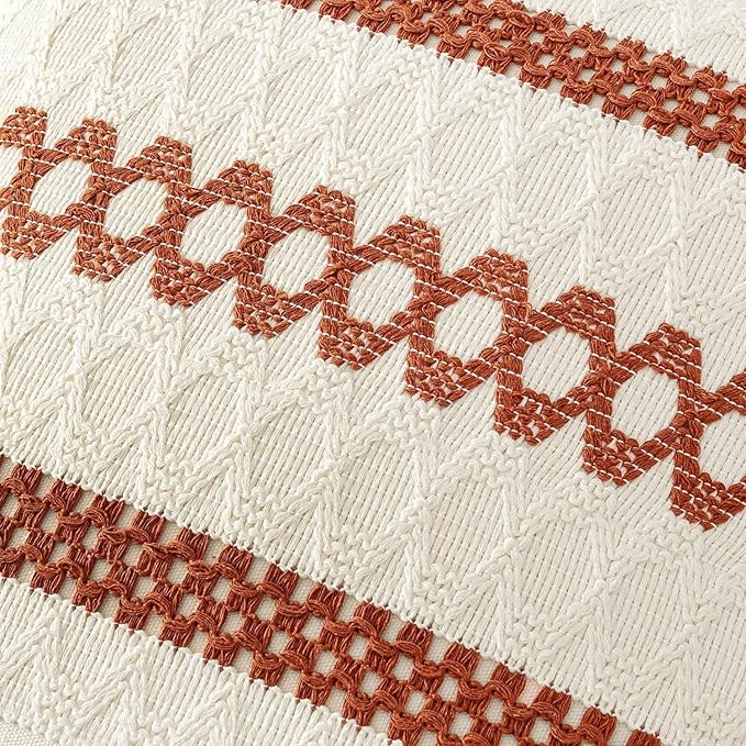 MIULEE Set of 2 Burnt Orange Fall Decorative Pillow Covers 18x18 Inch Farmhouse Rustic Boho Couch Throw Pillows Modern Cotton Cushion Covers Retro Cute Macrame Woven Home Decor for Bed Sofa Chair