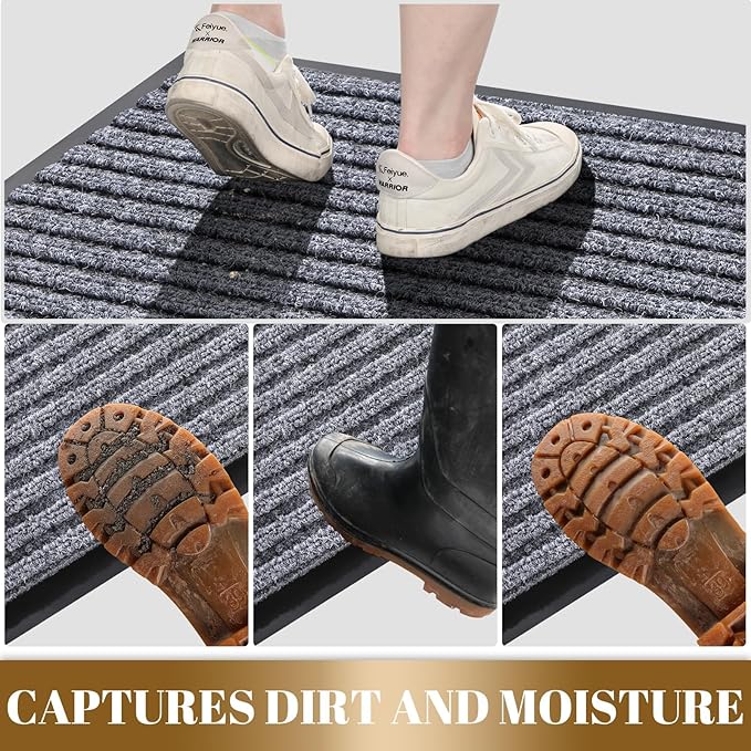 Yimobra Front Door Mat Outdoor Indoor Entrance, 100% Waterproof All-Season All Weather Doormat, Welcome Matt Outside Entry, Non Slip, Low Profile, Heavy Duty Patio Porch Floor Mat,29.5x17, Gray White