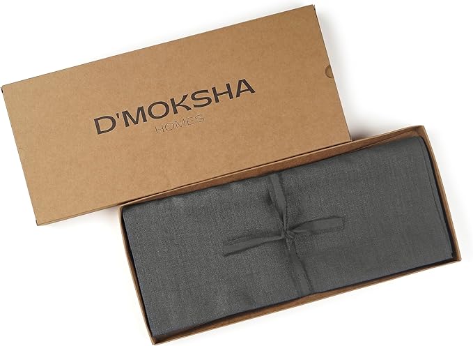 D'Moksha Homes Linen Charcoal Grey Table Runner 120 Inches Long - 100% Pure Linen Dining Table Runner 14 x 120 Inch for Fall, Autumn and Halloween - Machine Washable