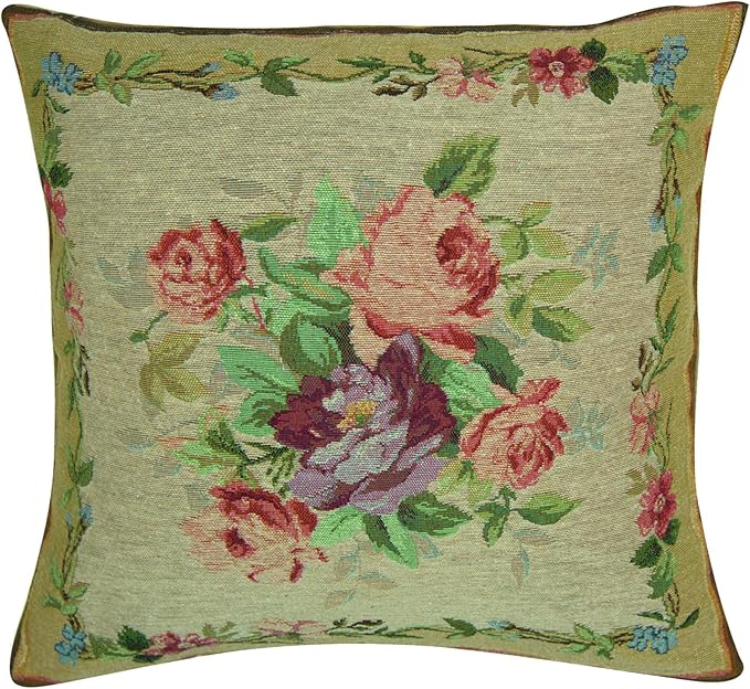 Charlotte Home Furnishings Floral Decorative Throw Pillow Cover 19x19 in, Amboise Floral French Country Couch Pillow Case, Home Decor Cozy Tapestry Cushion Cover, European Cotton Jacquard Woven