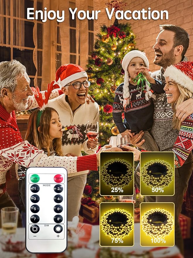300 LED Christmas Lights Outdoor, 115FT Warm White Christmas Tree Lights with Remote Control, 8 Modes Fairy Light Plug in Outside IP65 Waterproof for Xmas Tree Patio Bedroom Holiday Party Wedding