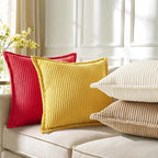 decorUhome Christmas Corduroy Red Throw Pillow Covers 22x22 Set of 2 Decorative Soft Boho Farmhouse Euro Couch Pillow Covers for Living Room Bed Sofa Broadside Striped Pillow Cases