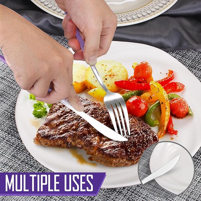 Gradient Purple Silverware Set, 20-Piece Stainless Steel Flatware Cutlery Set, Kitchen Utensil Set Service for 4, Include Knife/Fork/Spoon, Mirror Polished, Dishwasher Safe