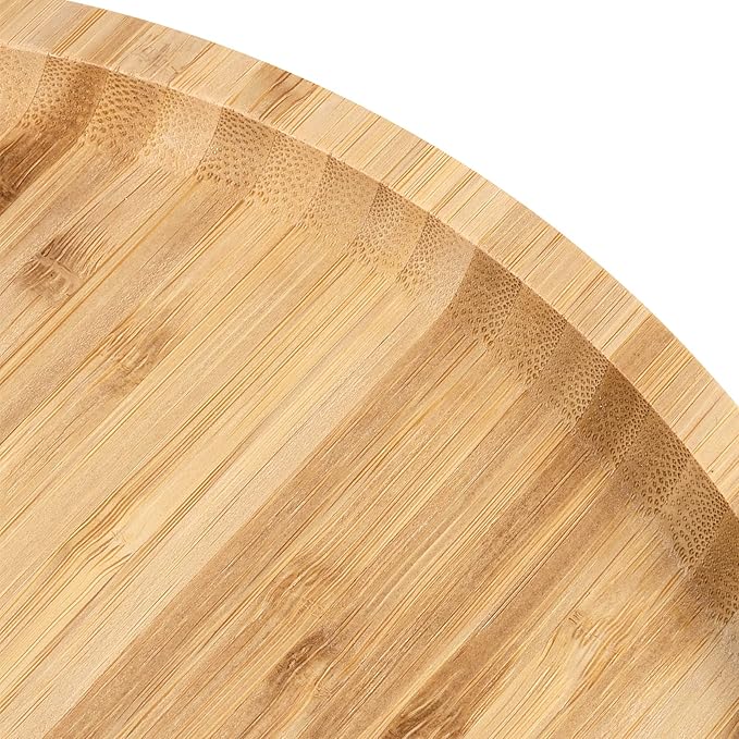 JOIKIT 5 Pack 10 Inch Bamboo Round Platter, 25cm Fine Polished Round Wood Plates Bamboo Serving Tray for Holding Fruit, Bread, Cheese, Nut, Coffee, Tea, Plant Saucer