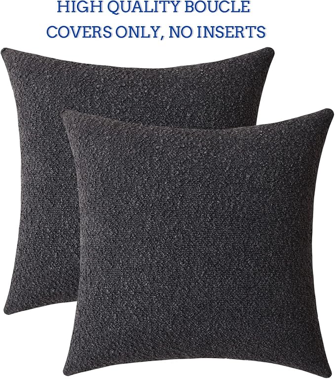 Jeneoo Graphite Grey Decorative Square Thick Accent Throw Pillow Covers Fine Textured Boucle Couch Cushion Case for Living Room Sofa Home Decor, Set of 2, 18 x 18 Inch