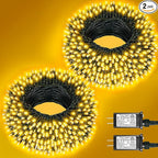 2 Pack Christmas Lights Outdoor, Total 200FT 600LED Christmas Tree Lights with 8 Modes Waterproof, Warm White String Twinkle Lights Green Wire for Indoor Patio Garden Xmas Holiday Decorations