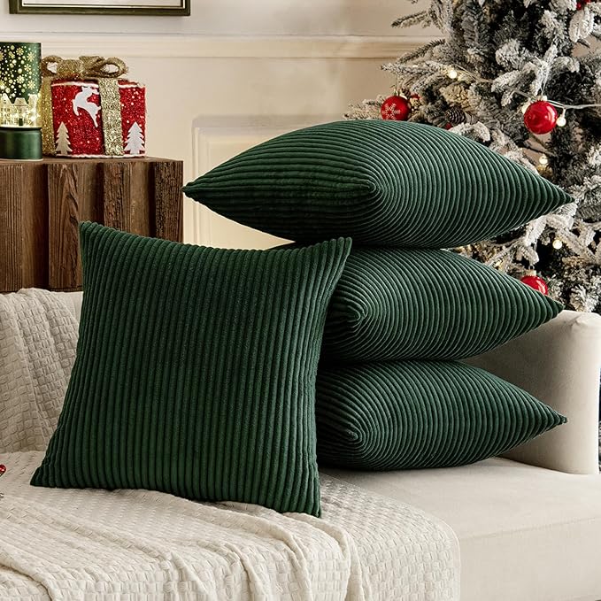 MIULEE Boho Farmhouse Throw Pillow Covers 16x16 Inch Set of 4 Mordern Nordic Cushion Covers Soft Corduroy Christmas Home Decor for Couch Bed Sofa Living Room Army Green