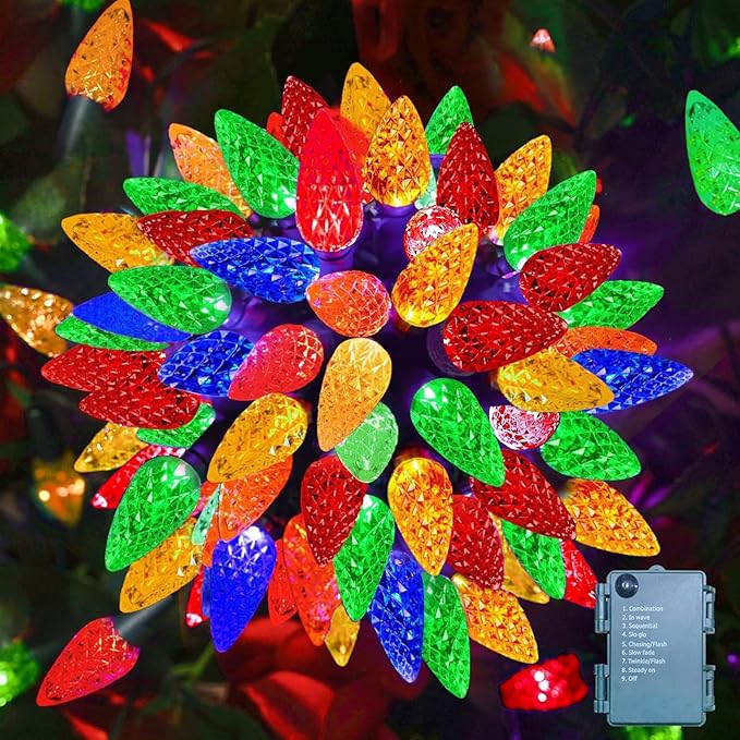 50 LED C6 LED Christmas Lights 16.4Ft C6 Christmas Lights Battery Operated C6 Christmas Lights Seasonal Lighting for Indoor Outdoor Xmas Tree Garden Patio Party Christmas Decor Multi-Color