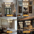 Modern Crystal Chandeliers, Double Tier 40"+32" Large High Ceiling Chandelier. Elegant Crystal Chandelier Hangs from The Ceiling of The Living Room, Stairwell, and Foyer.