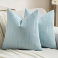 FUTEI Light Blue Chenille Decorative Throw Pillow Covers 18x18 Inch Set of 2,Soft Embossed Striped Textured Cushion Case,Modern Home Decor for Couch Bed Living Room