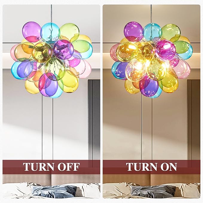 Longree Mini Bubble Ball Chandelier, Dia 20 inch Blown Multicolor Glass Pendant Light Fixture for Bedroom Study Bathroom Dining Room