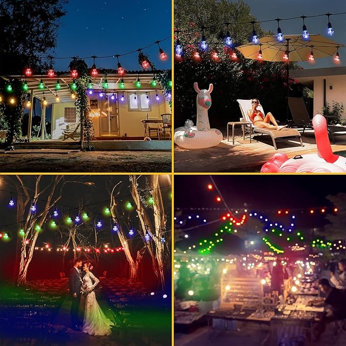 144FT Solar Outdoor String Lights, 45 Shatterproof E26 Edison LED Bulbs, IP65 Waterproof Dimmable RGB Color Changing Patio Lights with 8 Modes & Remote for Garden, Cafe