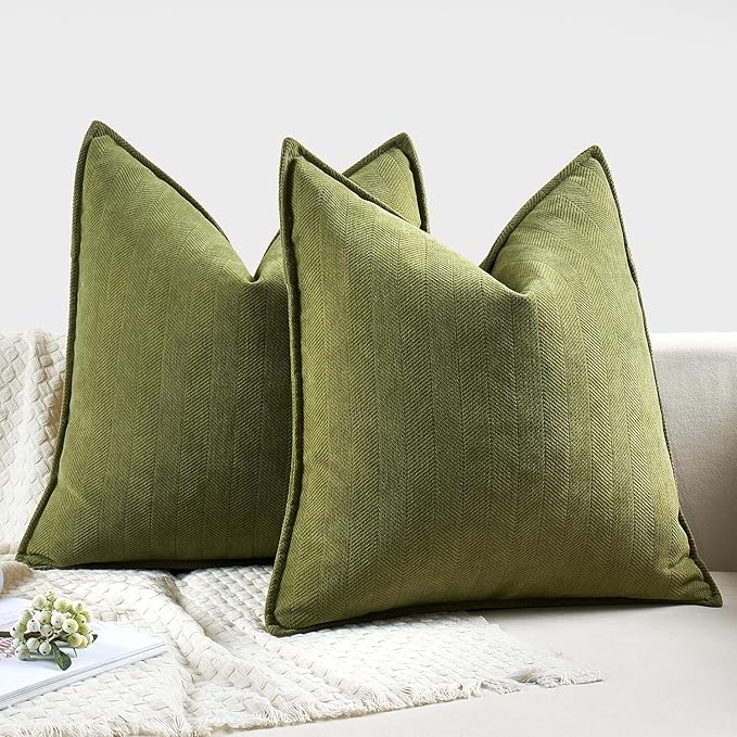 MIULEE Pack of 2 Moss Green Decorative Pillow Covers 26x26 Inch Soft Chenille Luxurious Couch Throw Pillows Farmhouse Cushion Covers Euro Shams with Elegant Design for Sofa Bed Living Room Home Decor