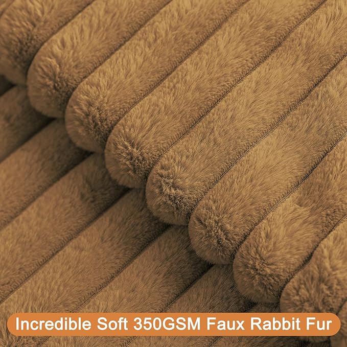 Double-Sided Faux Fur Plush Throw Pillow Covers 22x22 Set of 2 Fuzzy Striped Soft Cozy Pillowcase Luxury Decorative Pillows Square Fluffy Cushion Cover for Couch Bed Living Room,Camel