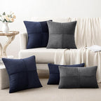 MIULEE Dark Blue Corduroy Pillow Covers Pack of 2 Boho Decorative Spliced Throw Pillow Covers Soft Solid Couch Pillowcases Cross Patchwork Textured Cushion Covers for Living Room Bed Sofa 12x20 inch