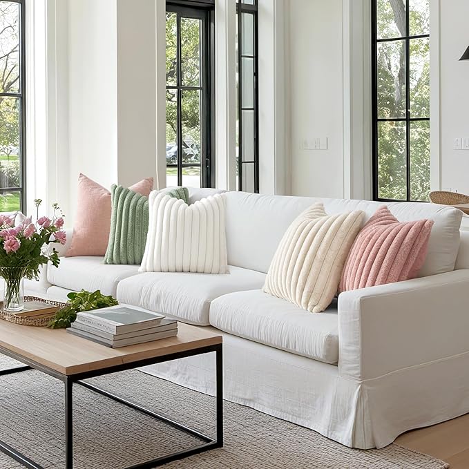 MIULEE Faux Fur Decorative Throw Pillow Covers 20x20 Inch Set of 2, Modern Spring Home Decor Soft Plush Couch Pillows Cozy Fluffy Cushion Covers for Sofa Bed Blush Pink