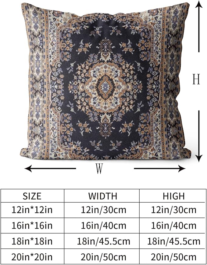 Snycler Boho Throw Pillow Covers 18x18 inch Set of 2 Black Medallion Border Area Rug Double Sided Pattern Cotton Soft Pillow Case Cushion Cover Pillowcase for Couch Sofa Bed Decorative