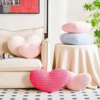 Ivory Heart Pillows, 19.6" Cute Heart Decorative Pillow, Stripe Heart Shaped Plush Throw Pillows for Bed