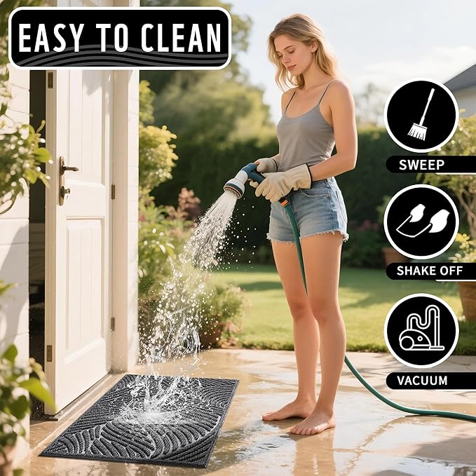 Yimobra Large Door Mat 36x24, All-Weather Waterproof Art Line Outdoor Mats for Front Door, Heavy Duty Non-Slip Welcome Matt for Garage Patio Proch Entryway Indoor, Dark Grey