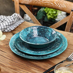 Melamine Dinnerware Sets, Melamine Plates and Bowls Set for 4, Best for Indoor and Outdoor Dining Party, Dishwasher Safe, Volcanic Pattern, Amber Green