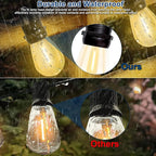 LED Outdoor String Lights 104FT with 32 Shatterproof Edison Bulbs Outside Patio, Waterproof Heavy-Duty Commercial Decorative String Light, AC to DC Plug, 3000K Warm White for Porch, Balcony, Cafe