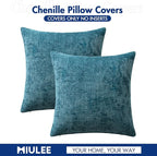 MIULEE Pack of 2 Couch Throw Pillow Covers 18x18 Inch Coastal Teal Modern Boho Accent Decorative Pillow Covers Soft Chenille Farmhouse Cushion Covers for Home Decor Bed Sofa Living Room