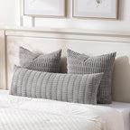 Fancy Homi Gray Long Lumbar Farmhouse Decorative Throw Pillow Covers 14x36 Inch for Bed Couch Bed Sofa, Rustic Boho Room Decor, Soft Striped Corduroy Rectangle Cushion Case 35x91 cm