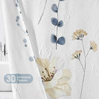 QiyI Watercolor Floral Shower Curtain, 3D Embossed Butterflies Grey Beige Flower Bathroom Curtains, Minimalist White Cloth Bath Curtain, Waterproof Fabric Textured Shower Curtain Set with Hooks, 72x72