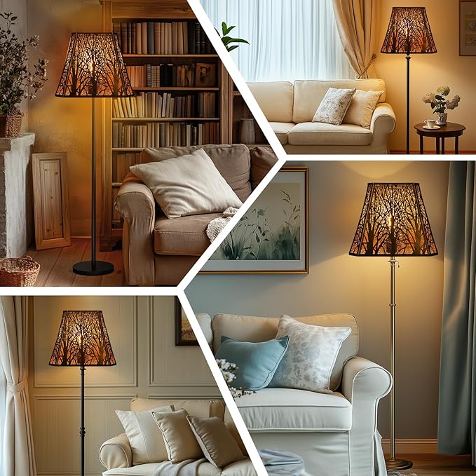 Rectangle Large Metal Lampshade Forest Etching Forest Lamp Shade Pattern Fits For Table Lamps And Floor Lamps Spider Fitter (8+6)" Top x (13.8+8)" Bottom x 11" High