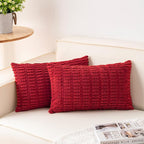 Pack of 2 Corduroy Decorative Throw Pillow Covers 12x20 Inch Soft Striped Pillow Covers Modern Farmhouse Home Decor for Sofa Living Room Couch Bed（Wine Red）