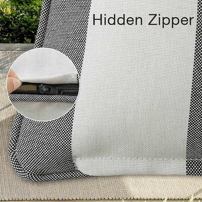 Decorative Outdoor Water Repellent Throw Pillows with Inserts, Set of 4, 20" x20" Pillows for Patio, Backyard, Bed, Couch, and Patio Furniture, Gray Stripe