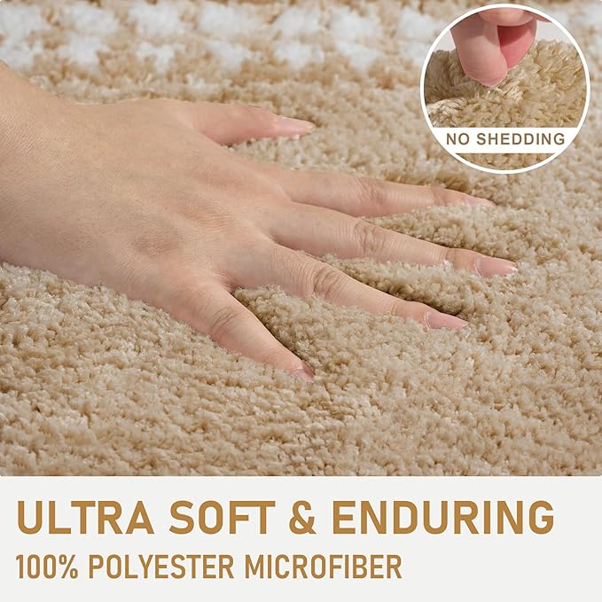 Beige Bathroom Rugs 24x47, Non Slip Washable Bath Mats,Super Soft Microfiber Bathroom Runner, Plush Fluffy Absorbent Bath Rugs for Sink Tub Basin Shower Floor