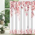 Eucalyptus Shower Curtain, Pink Watercolor Leaves with Floral Botanical Bathroom Decor, Waterproof Fabric Bath Curtain Set with Hooks, 72x72 Inches
