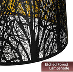 ALUCSET Metal Large Lampshade, Drum Lamp Shade 14" Top x 16" Bottom x 11" High, Lamp Shades for Table and Floor Lamps, Black Gold Finished Etched Forest Replacement Shade, Spider Fitter