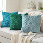 decorUhome Christmas Throw Pillow Covers 16x16 Inch Set of 2, Soft Plush Decorative Faux Fur Green Solid Couch Pillow Covers, Accent Farmhouse Neutral Square Euro Pillow Cases for Sofa Bed Living Room