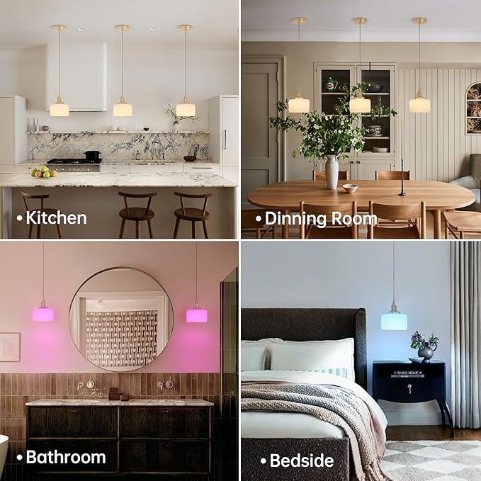 Battery Operated Pendant Light 5000mAh Rechargeable Chandelier with Remote Control Wireless Adjustable Hanging White Striped Light for Kitchen Island Dining Room Hallway