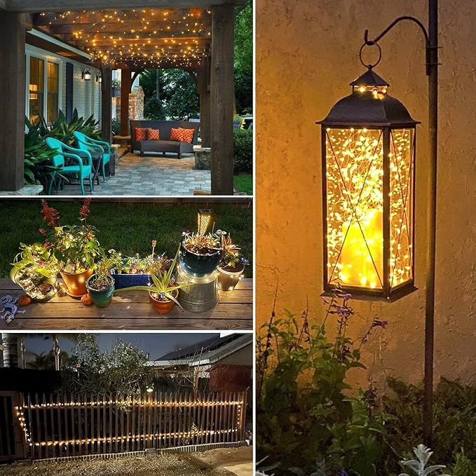 QITONG 4 Pack Warm White Solar Fairy Lights, Each 33ft 100 LED String Light Outdoor Waterproof, 8 Modes Copper Wire Mini Twinkle Lights for Outside