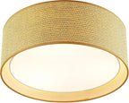 WINGBO 20" Modern 5-Light Flush Mount Ceiling Light Fixture with Fabric & Acrylic Double Drum Shade for Bedroom Living Room Dining Room Hallway Entryway, Flaxen