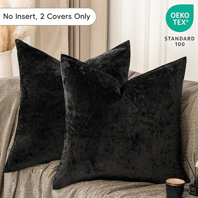 PHF Truly Velvet Euro Sham, 26"x 26",No Insert, 2 Pack Color Gradient Euro Throw Pillow Covers, Ultra Soft Cozy European Pillow Covers for Luxurious Home Decorative, No Shedding, No Pilling, Black