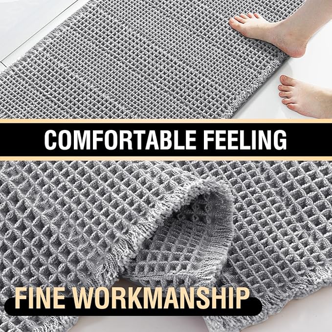 H.VERSAILTEX Upgraded Waffle Bath Mat Super Absorbent Bathroom Mats Non Slip Bath Rugs for Bathroom Floor Machine Washable Dry Fast Bathroom Rugs for Beside Tub, 17" x 24", Dove