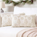 OTOSTAR Set of 2 Xmas Soft Plush Short Wool Velvet Decorative Throw Pillow Covers Rectangular Luxury Style Cushion Case Pillow Shell for Sofa Bedroom Tree and Snowflake Cream Beige, 16x24 Inch
