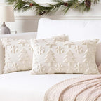 OTOSTAR Set of 2 Xmas Soft Plush Short Wool Velvet Decorative Throw Pillow Covers Rectangular Luxury Style Cushion Case Pillow Shell for Sofa Bedroom Tree and Snowflake Cream Beige, 12x20 Inch