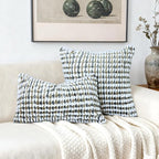 Boho Chenille Tufted Pillow Cover 20x20 Inch Set of 1, Farmhouse Striped Decorative Pillow Covers Accent Fluffy Neutral Square Pillowcases for Couch Sofa Bedroom Living Room, Brown Gray