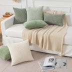 Kevin Textile Throw Pillow Covers Soft Corduroy Decorative Set of 2 Boho Striped Pillow Covers Pillowcases Farmhouse Home Decor for Couch Bed Sofa Living Room 16x16 Inch Greyish Green